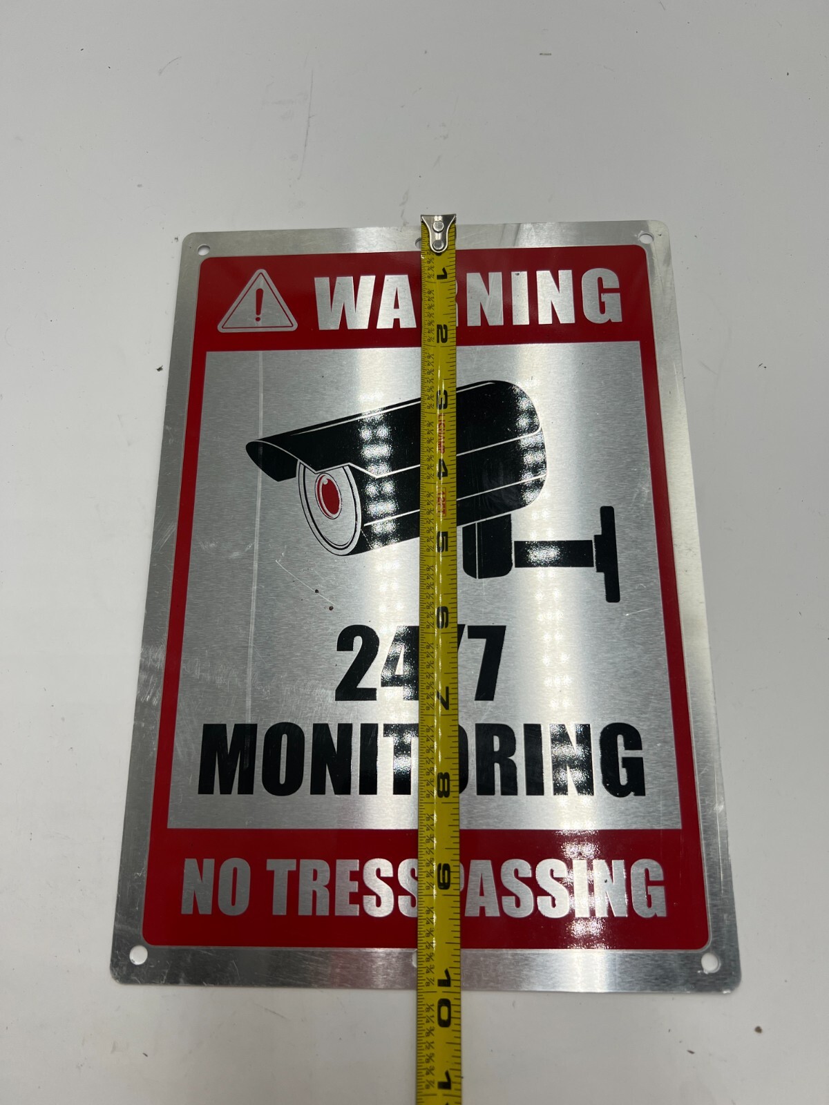 QTY 4 Warning Premises “WARNING 24/7 MONITORING NO TRESSPASSING” METAL 10″ X 7″