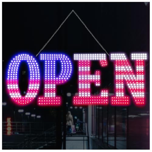 Open Signs for Business,30×10 inch USA Flag Open Sign Led for Window Wall Door