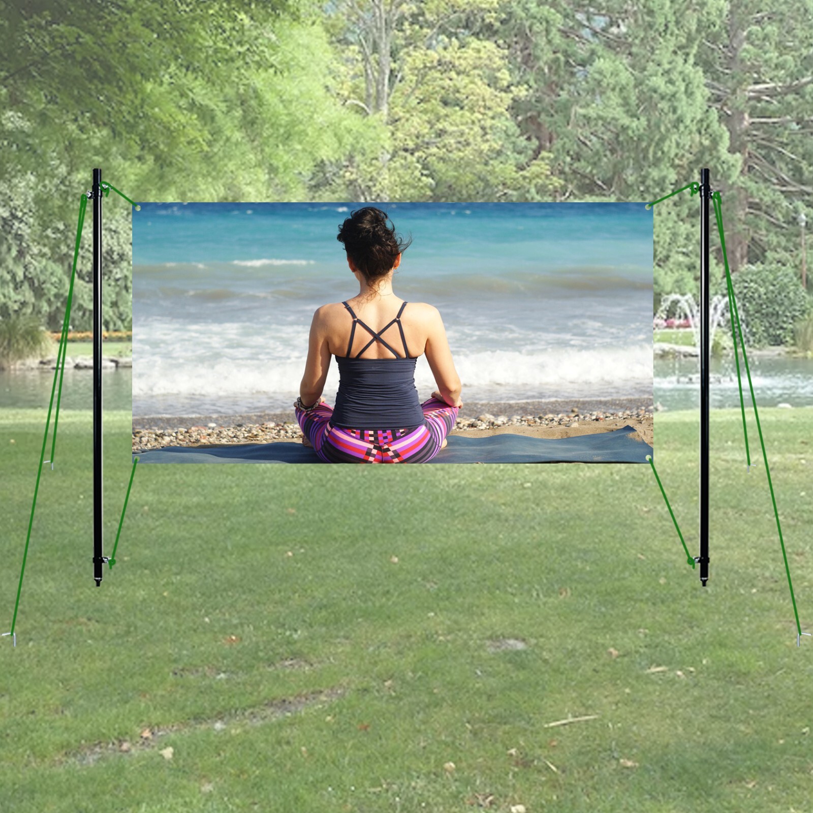 Outdoor Banner Stand 2-10 ft Wide 2-3 ft High Ground Stake Carry Bag Custom