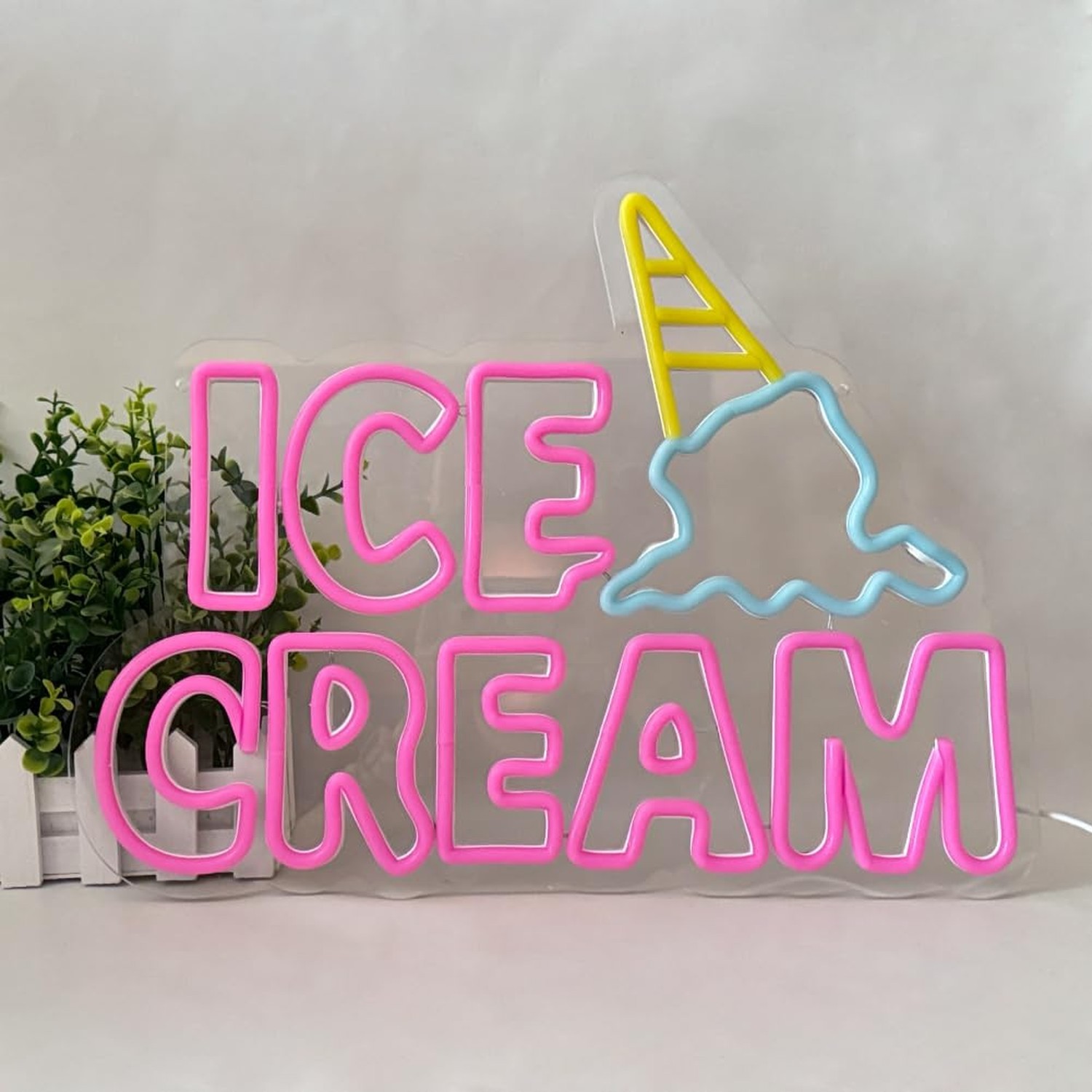 Ice Cream Neon Sign, Neon Signs for Wall Decor, Yellow Blue Pink Light Up Sig…