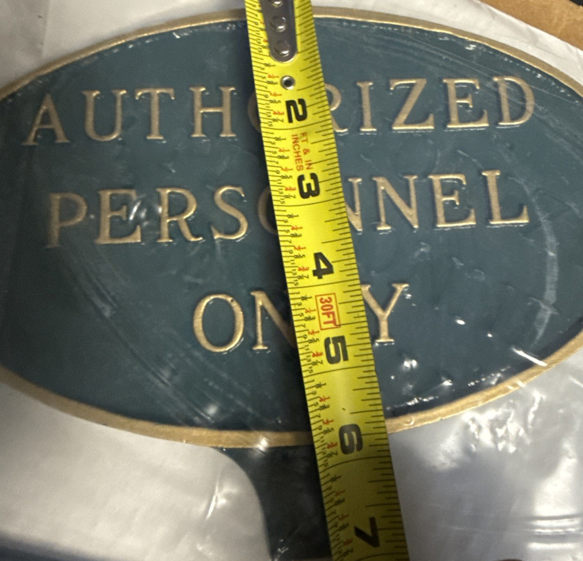 Authorized Personnel Only Sign 6×10 Oval Green Gold Cast Aluminum w/ Stake USA