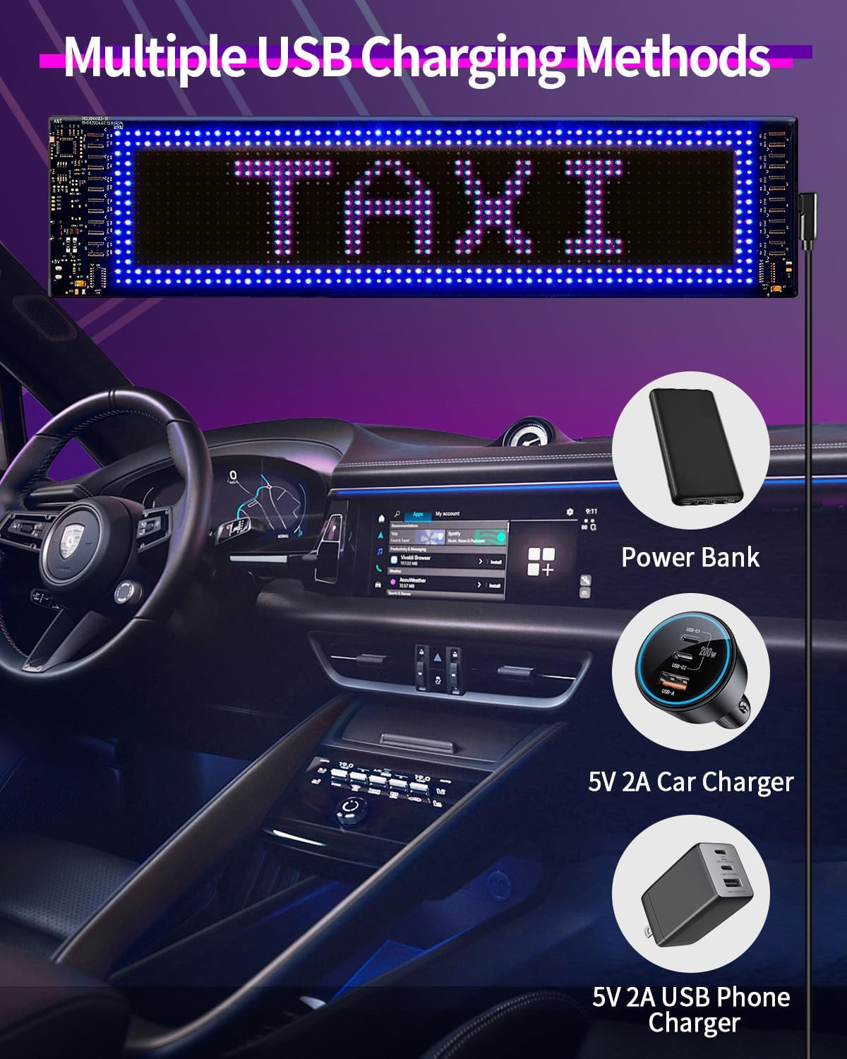 Devil Eyes Light for Cars, Programmable LED Scrolling Sign, Flexible Screen Digi