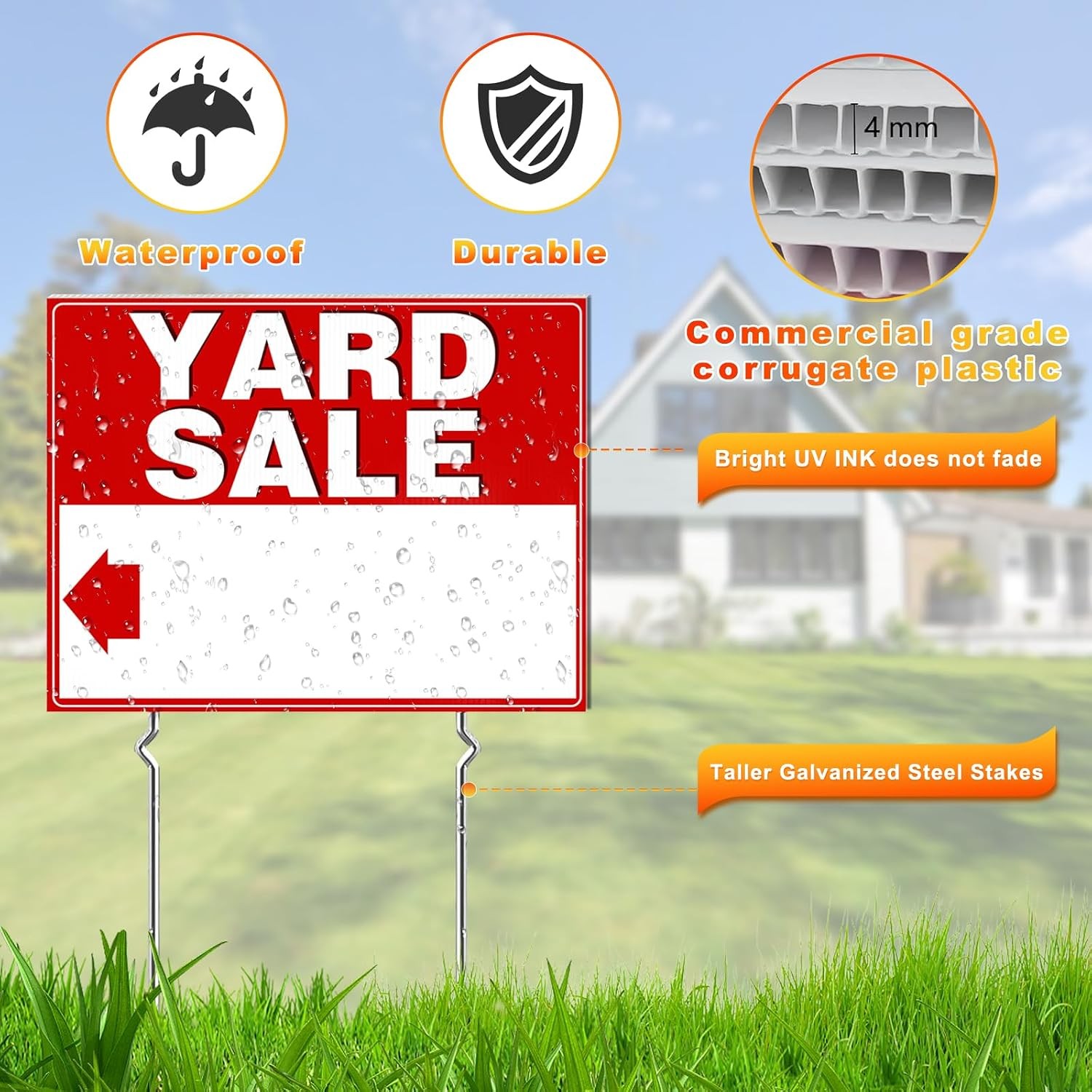 Yard Sale Signs 3 Pack 17×13 Inch Double Sided Metal Stake Outdoor Signs La