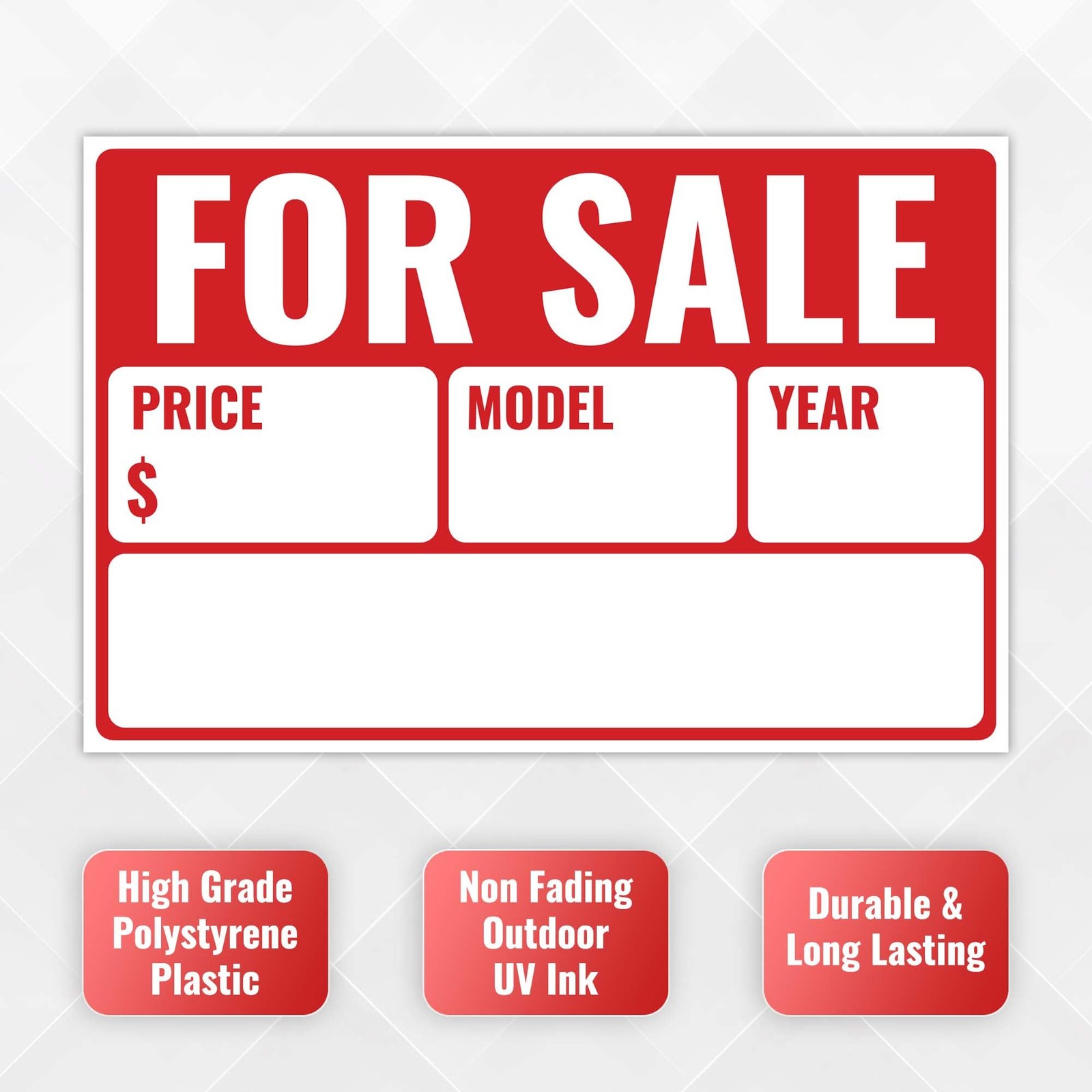 2PC For Sale Sign Car, 12 Inches by 8 Inches – 20 mil Polystyrene Plastic – C…