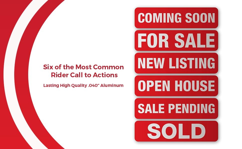 VSE Red Real Estate Sign Riders – Set of 6 Aluminum Metal Signs 6×24 inch