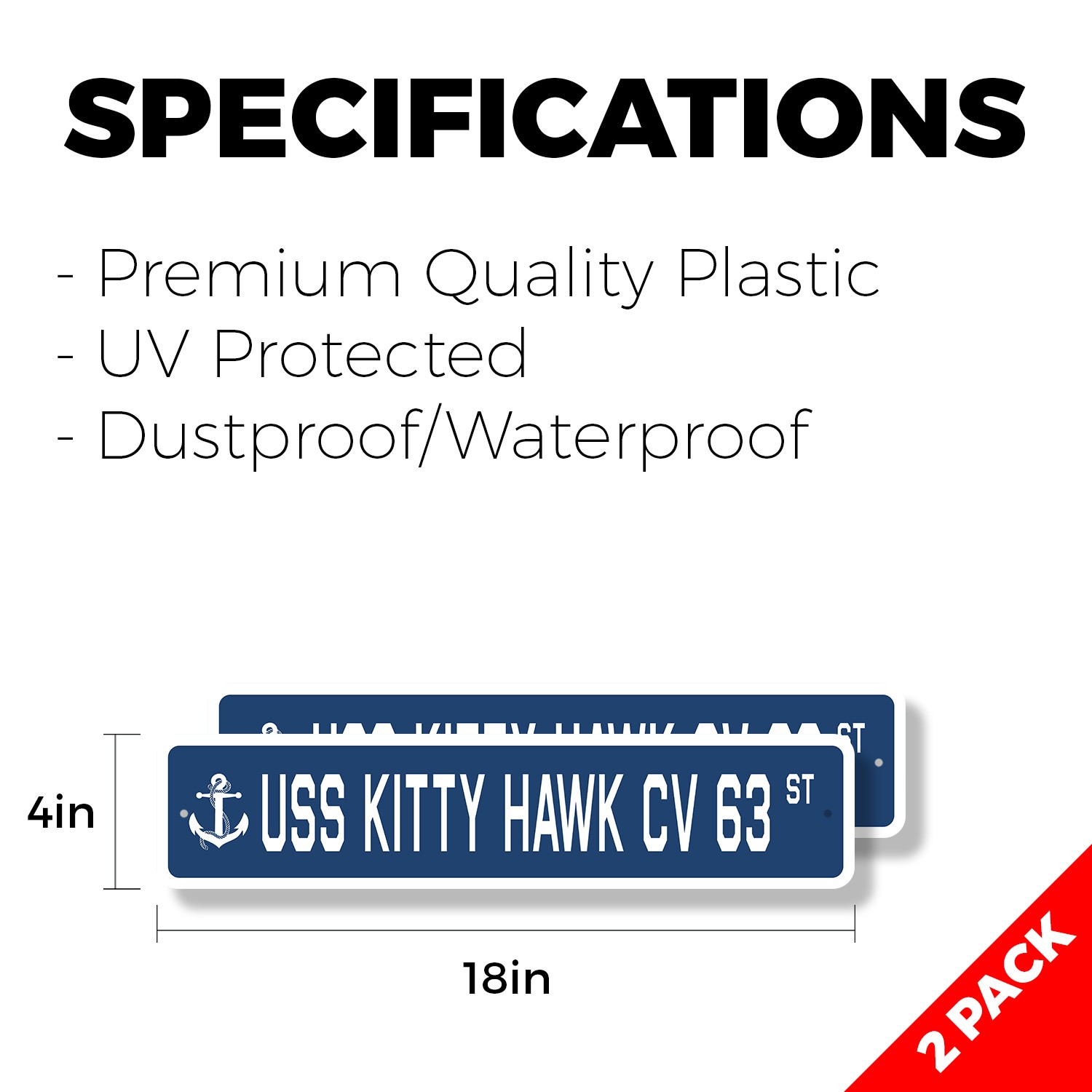 USS KITTY HAWK CV 63 Street Sign (2 Pack) us navy ship veteran sailor gift