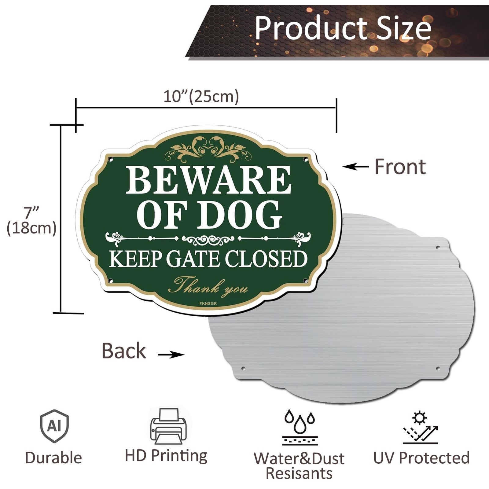 10×7 Inch Rust Free Aluminum Beware Of Dog Keep Gate Closed Yard Sign 2 PCS