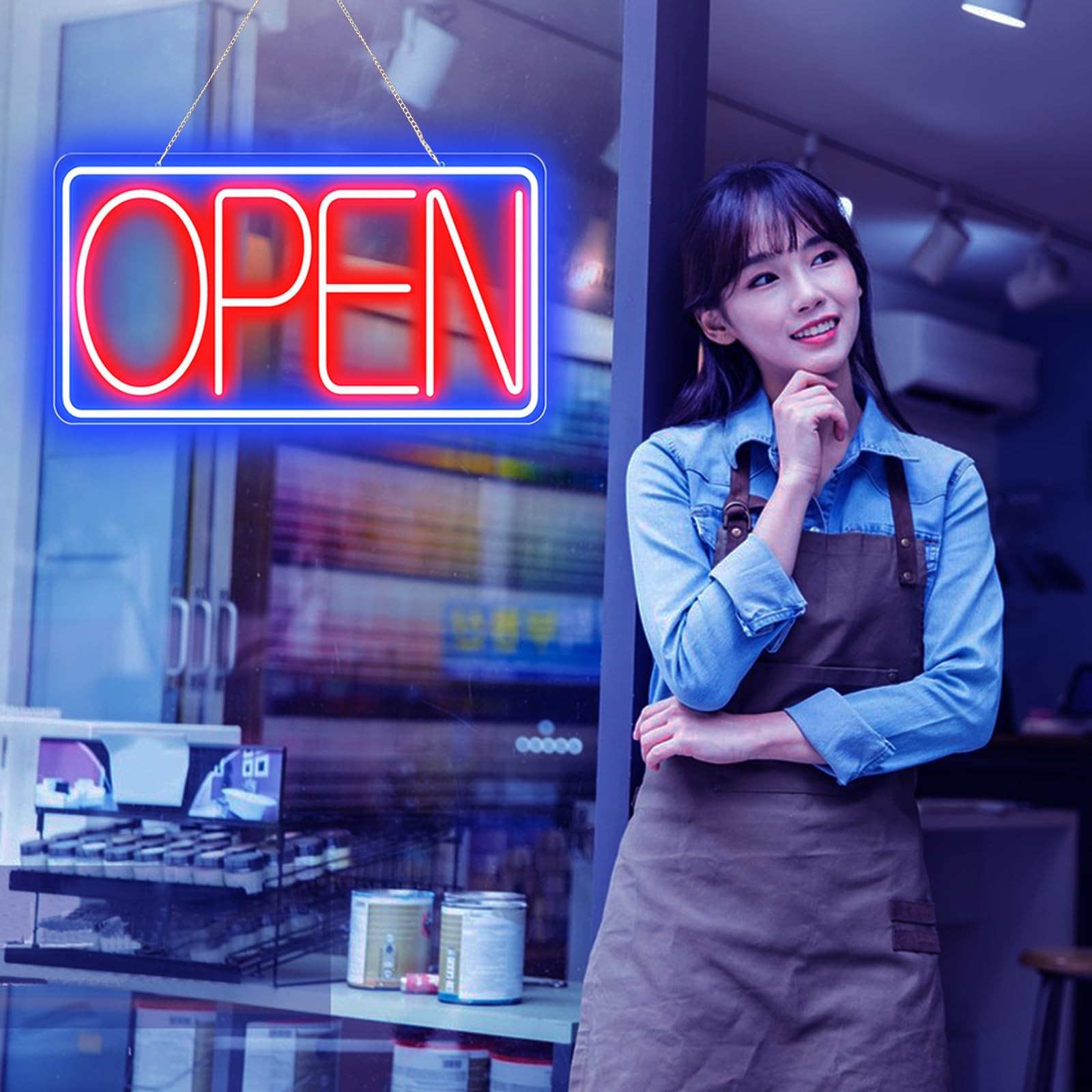 Ultra Bright 16.5″ X 9″ LED Neon Open Sign – Plug-In Light for Bar, Salon, Cafe,