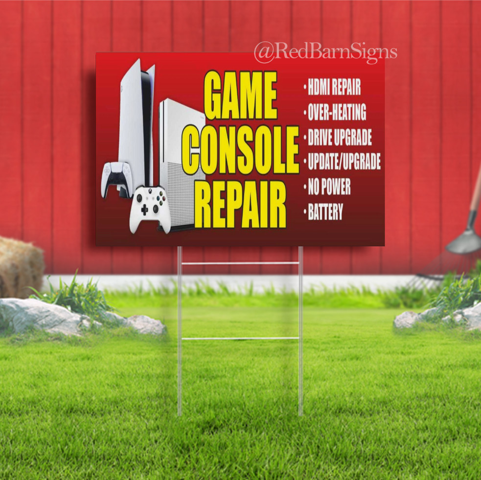 Game Console Repair service diagnostics fix Indoor Outdoor Yard Sign with metal
