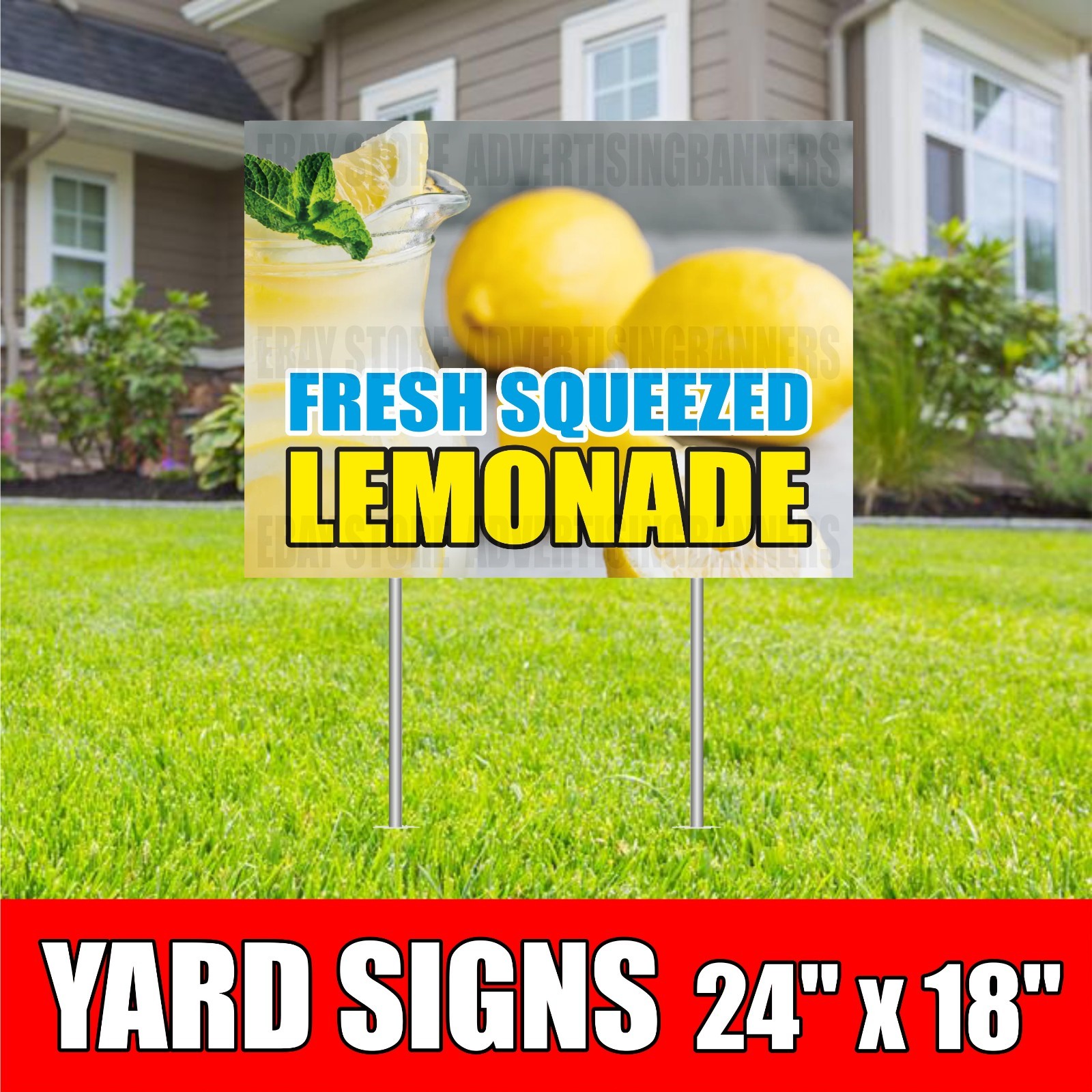 FRESH SQUEEZED LEMONADE Yard Sign with H-Stakes Ice Cold Drinks Tea Drinks Bar