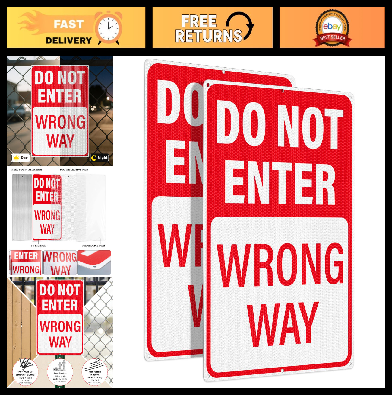 2 Pack Reflective Do Not Enter Signs 18″x12″ – Rust-Free, Weather Resistant Alum