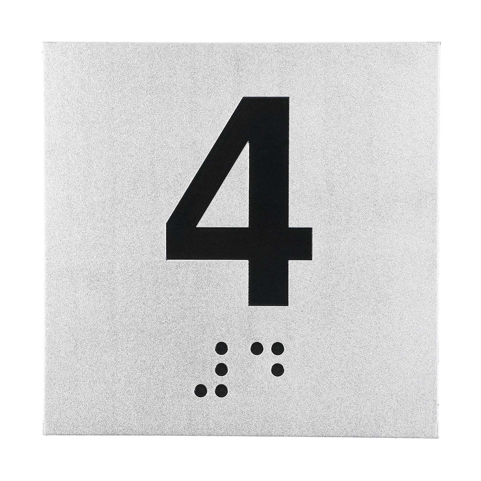 Exam Room Number Sign, 4″ x 4″ Number 4 Sign with Braille, Black on Silver