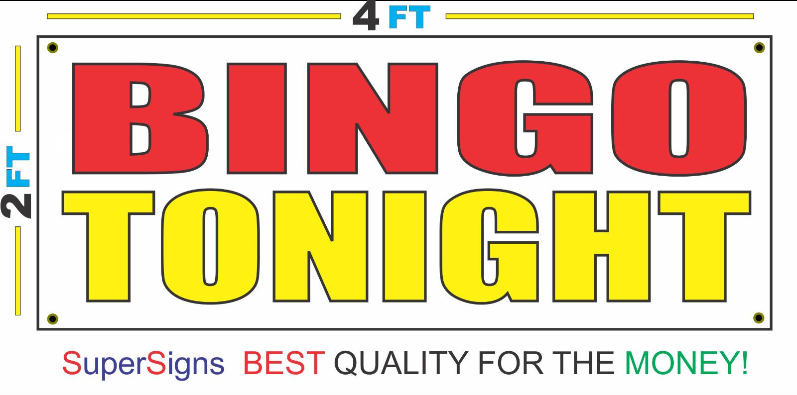2×4 BINGO TONIGHT Banner Sign Red White & YELLOW NEW Discount Size & Price