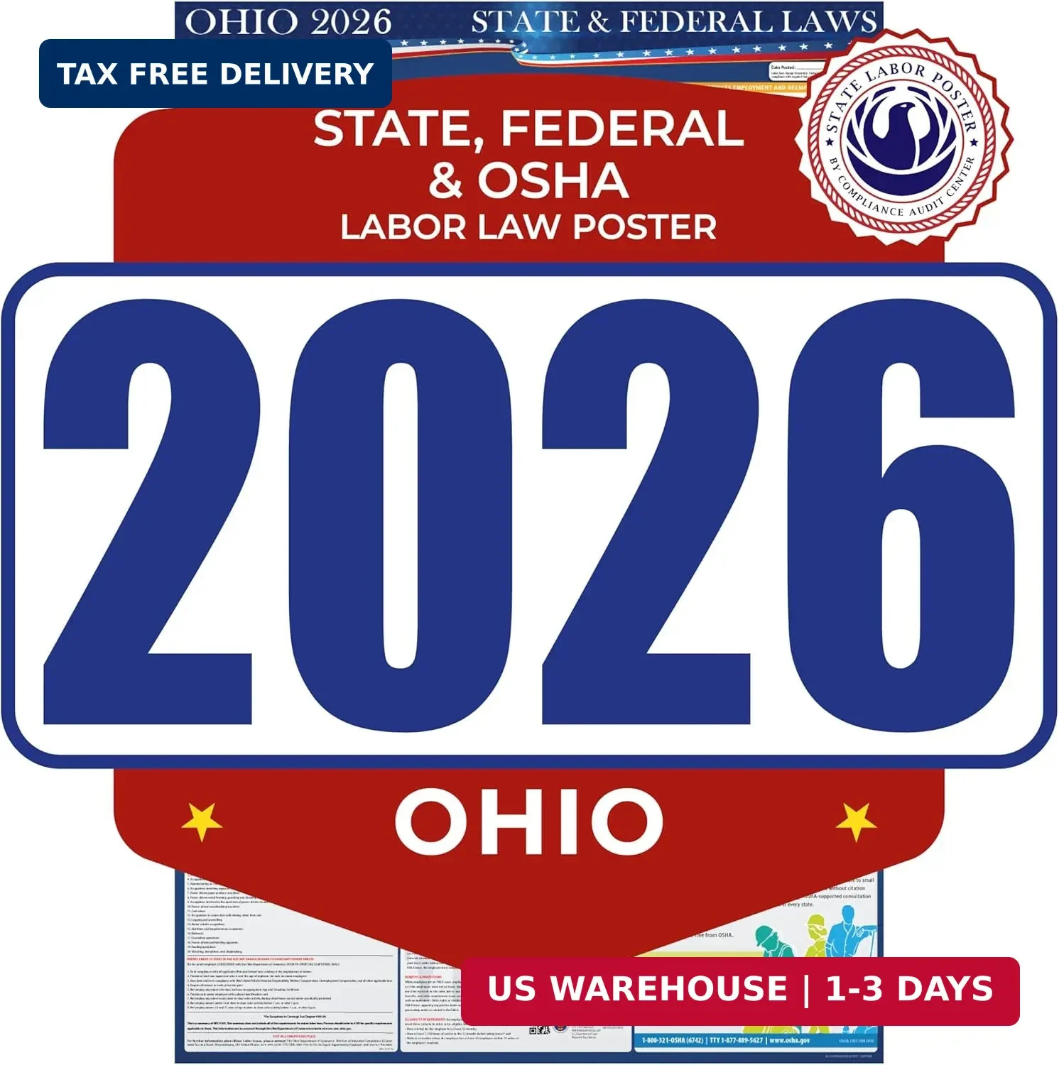2026 Ohio State & Federal Mandatory Labor Law Poster, OSHA Compliant