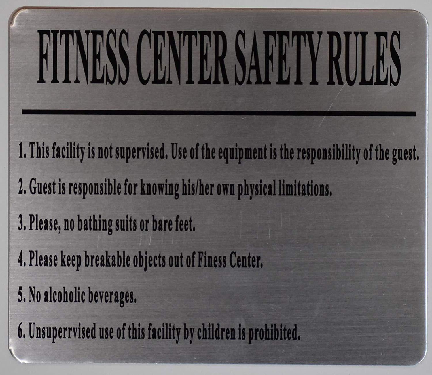 Fitness Center Safety Rules Sign (8.5×10, Silver)-REF24-1027