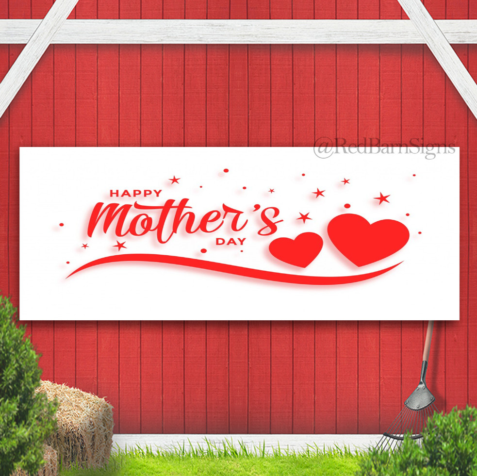 Happy mothers day with two hearts Indoor Outdoor Banner Sign