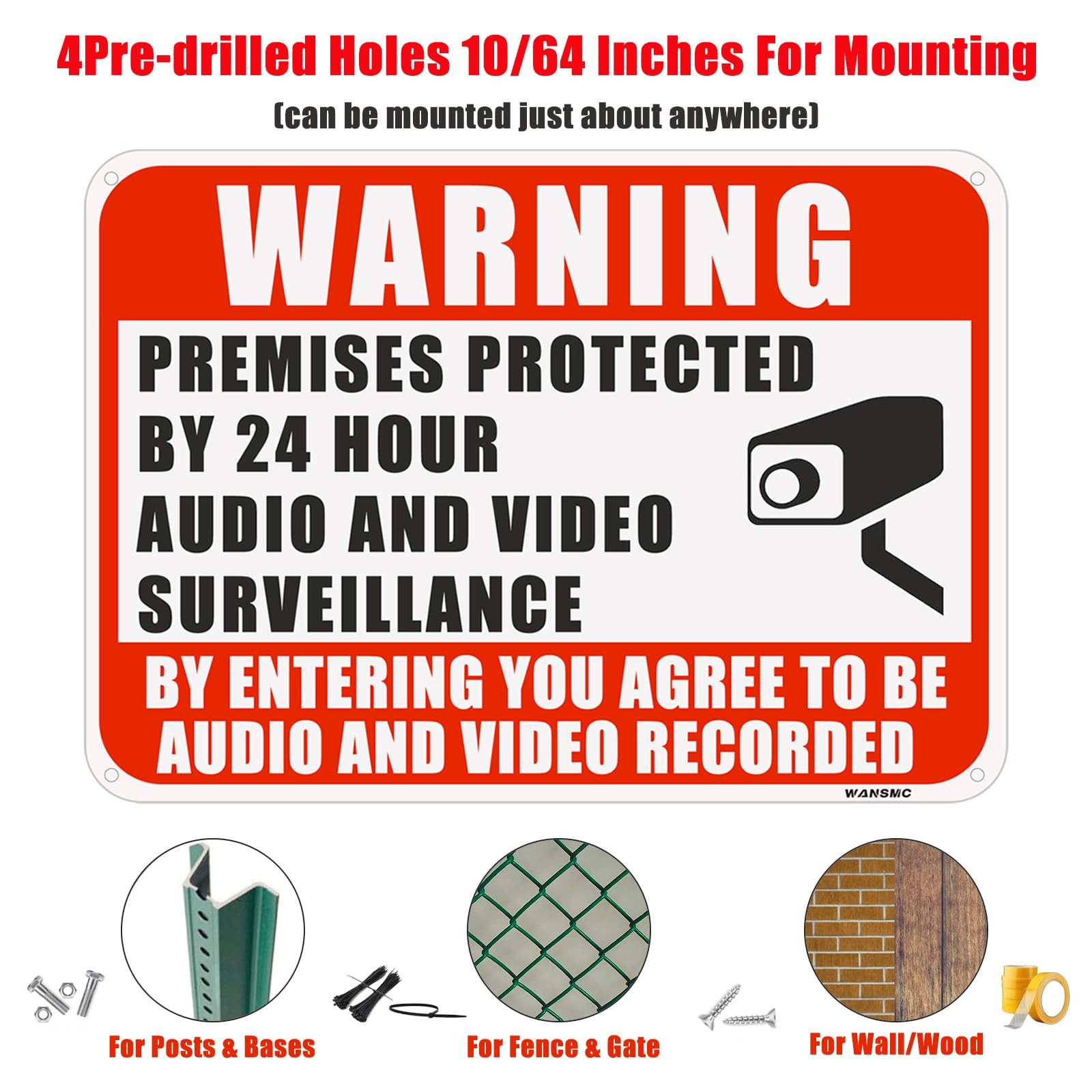 2PC Warning Premises Protected By 24 Hour Audio And Video Surveillance, 10 x …