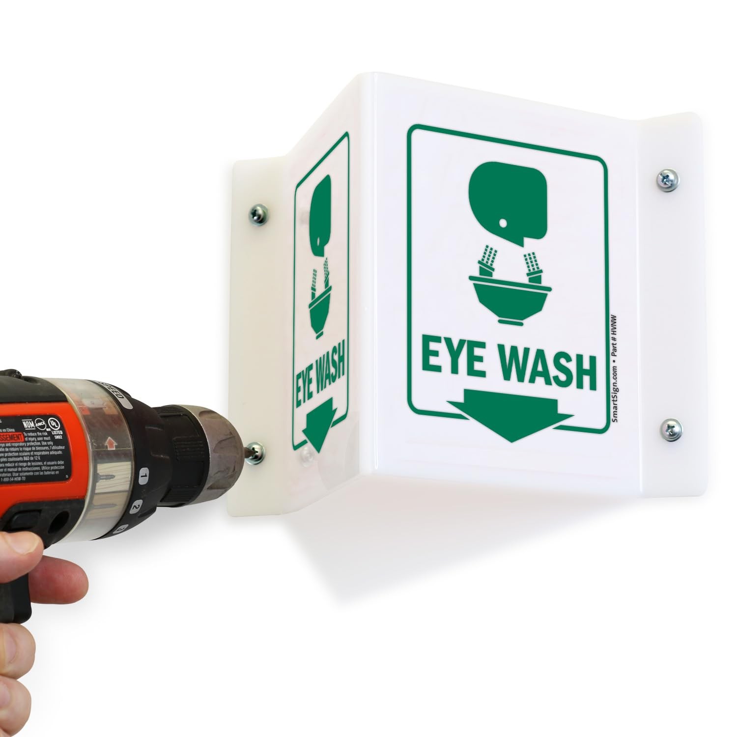 (2-Pack) Eye Wash Projecting Sign with Down Arrow – 5″ x 6″, -Sided Wall Moun…