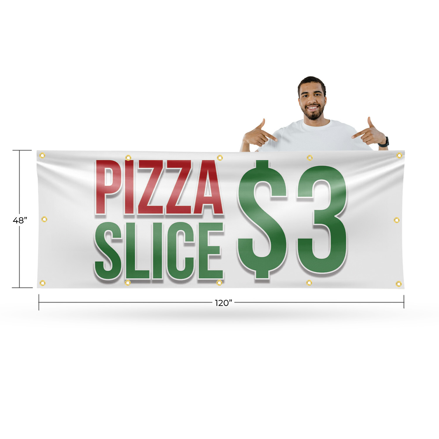 Pizza Slice $3 Vinyl Banner Sign with Metal Grommets Heavy-Duty Single-Sided