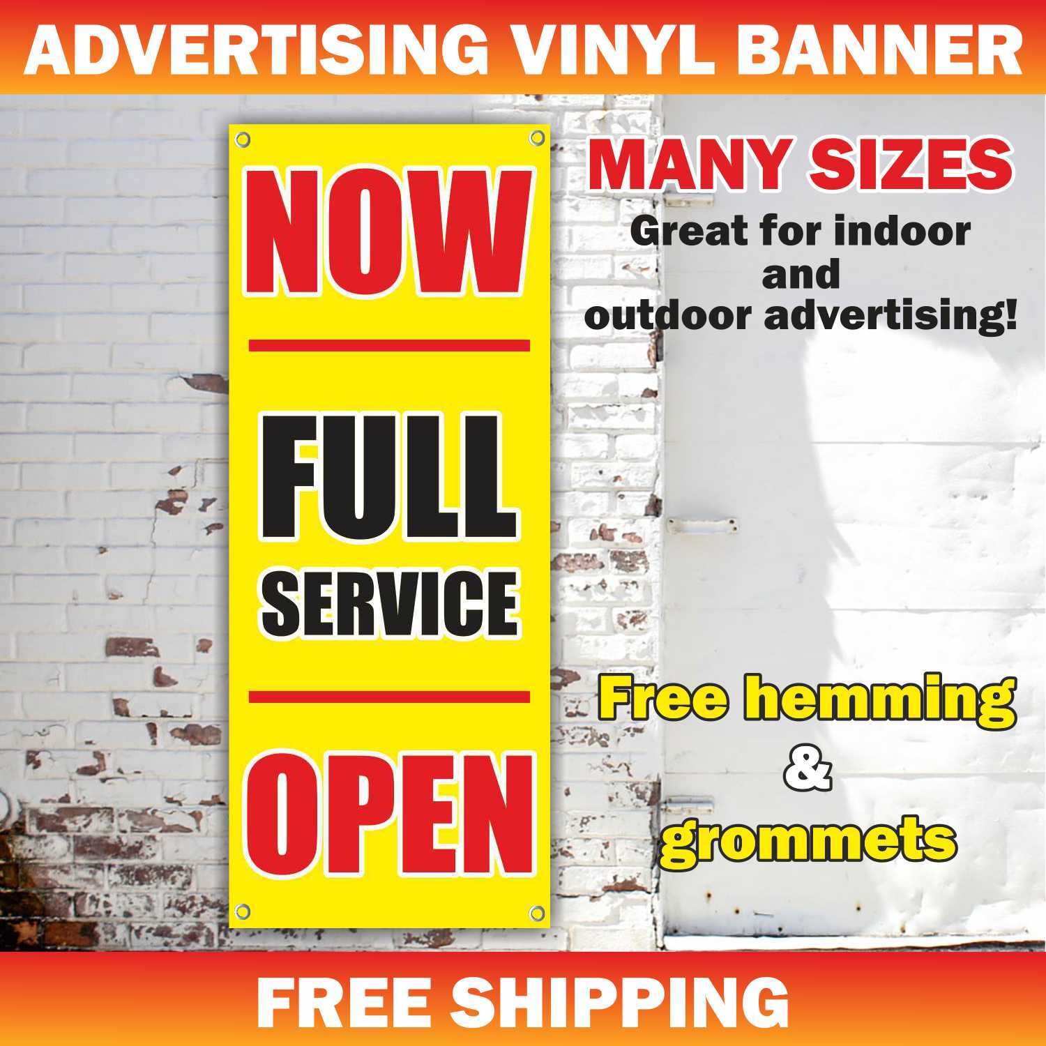 NOW OPEN FULL SERVICE Advertising Banner Vinyl Mesh Sign Business Store Welcome