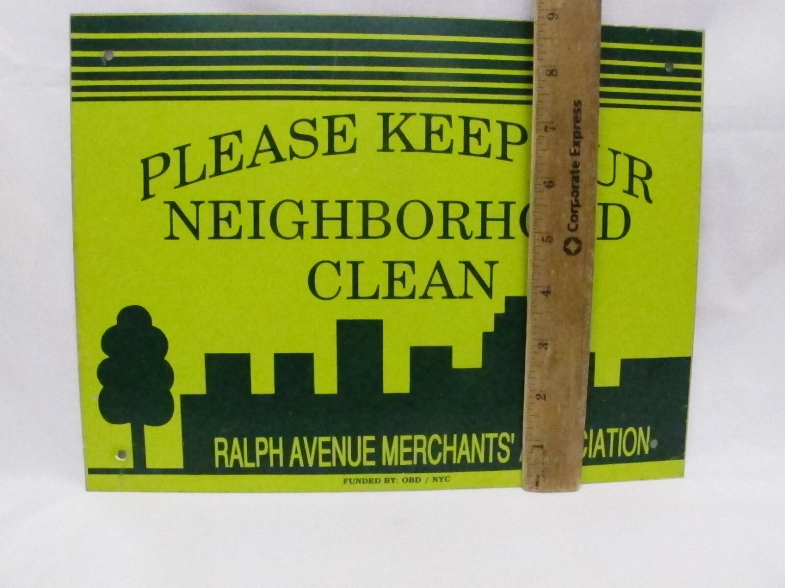 Vtg Please Keep Our Neighborhood Clean Metal Sign~Ralph Ave NYC~Advertising~9×12