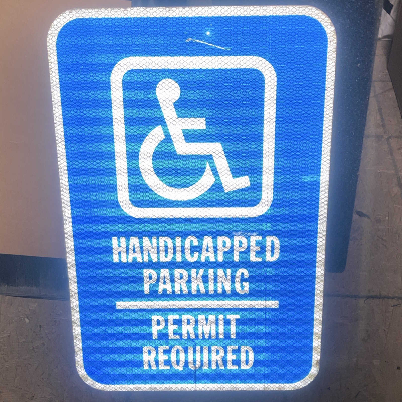 Reflective Handicap Parking Permit Required Metal Sign Blue White Wall Mounted