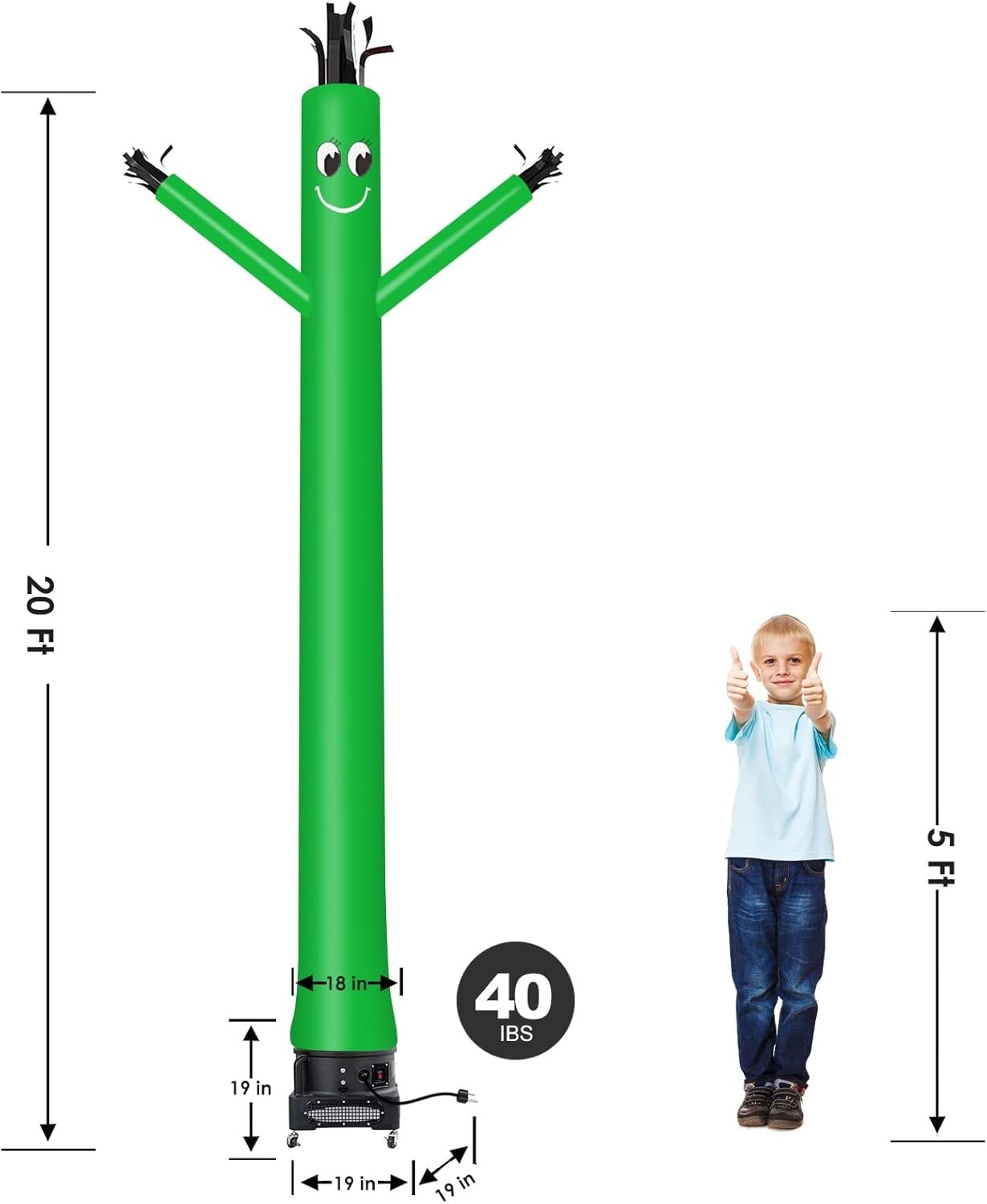 MOUNTO 20Ft Air Inflatable Tube Guy Puppet With 1HP Blower Green