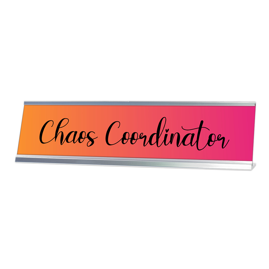 Chaos Coordinator, Orange and Purple Novelty Office Gift Desk Sign (2 x 8″)