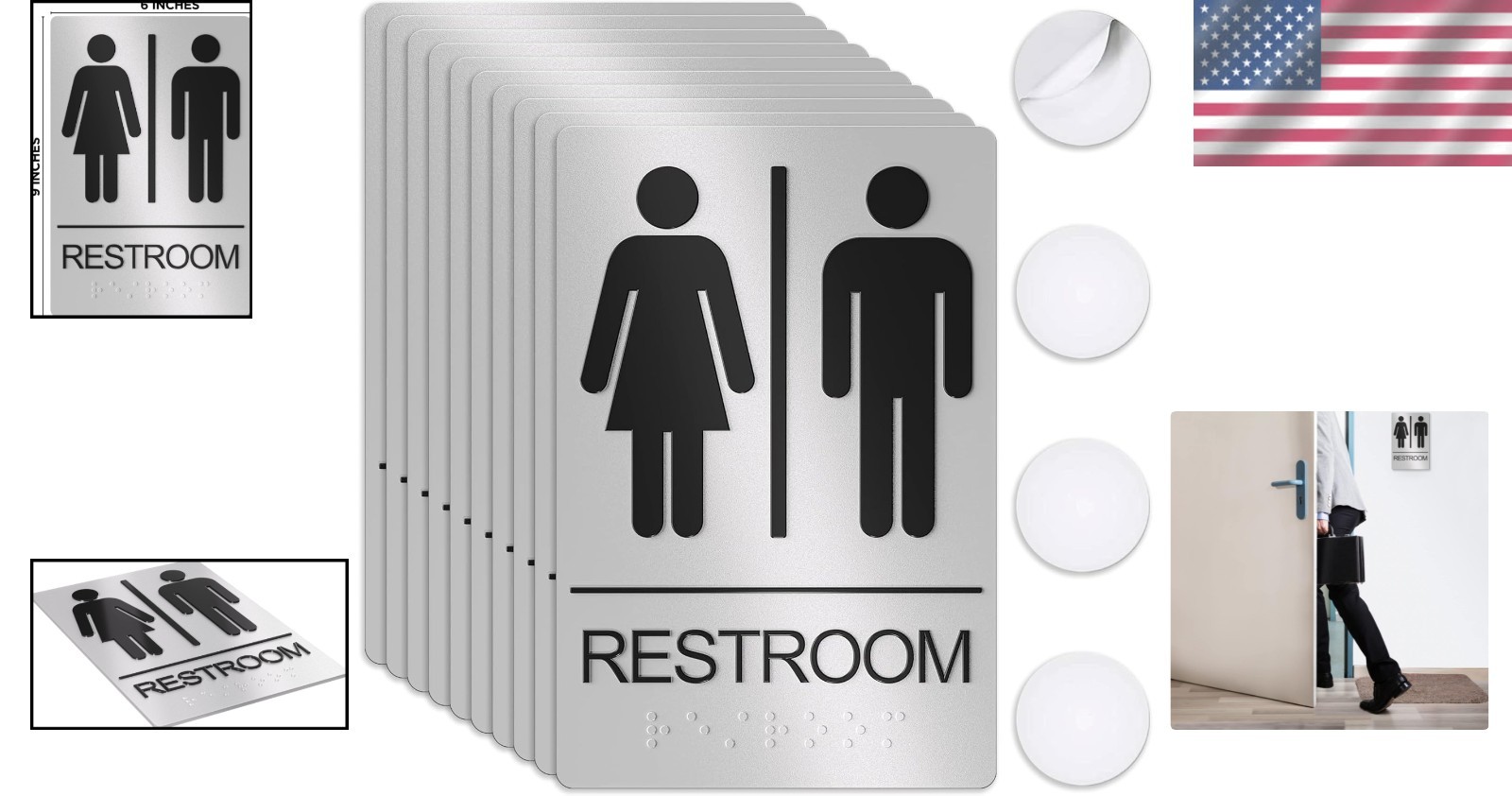 ADA Compliant Unisex Restroom Signs 10 Count – Quick Install with Adhesives