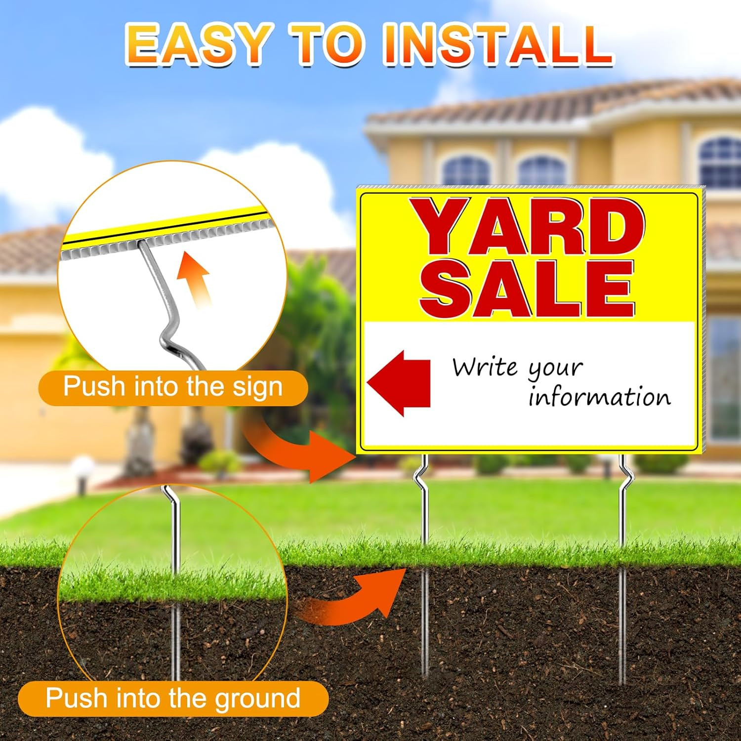 Cyrico Yard Sale Signs with Stakes, 3 Pack 17 x 13 Inch Double Sided Weatherproo