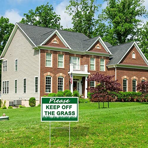 12 Pcs Keep Off Grass Sign with 12 Metal Stakes 8 x 12 Inch Plastic Stay Off