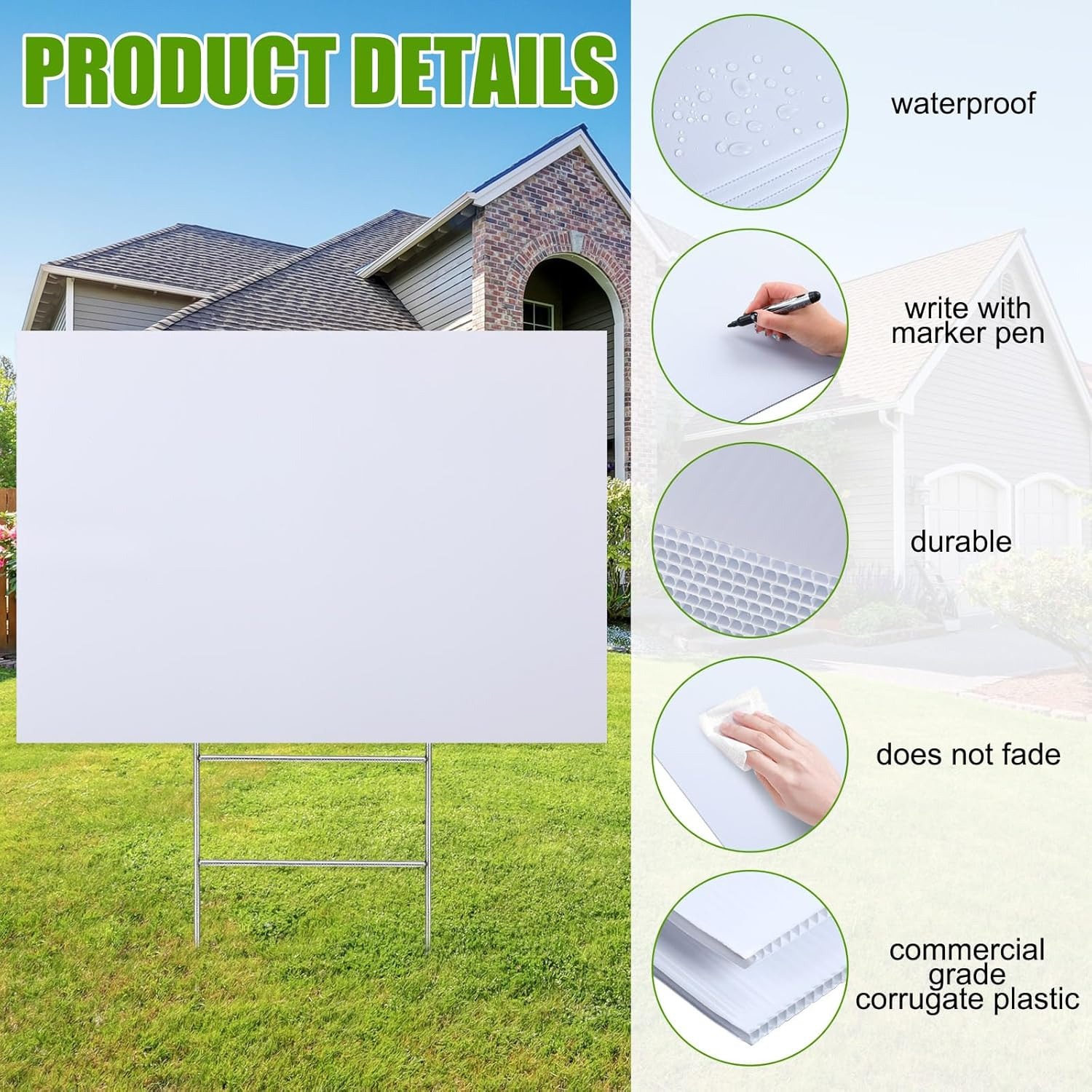 20 Blank Yard Signs 24×36″ with H Stakes – Perfect for Events & Sales