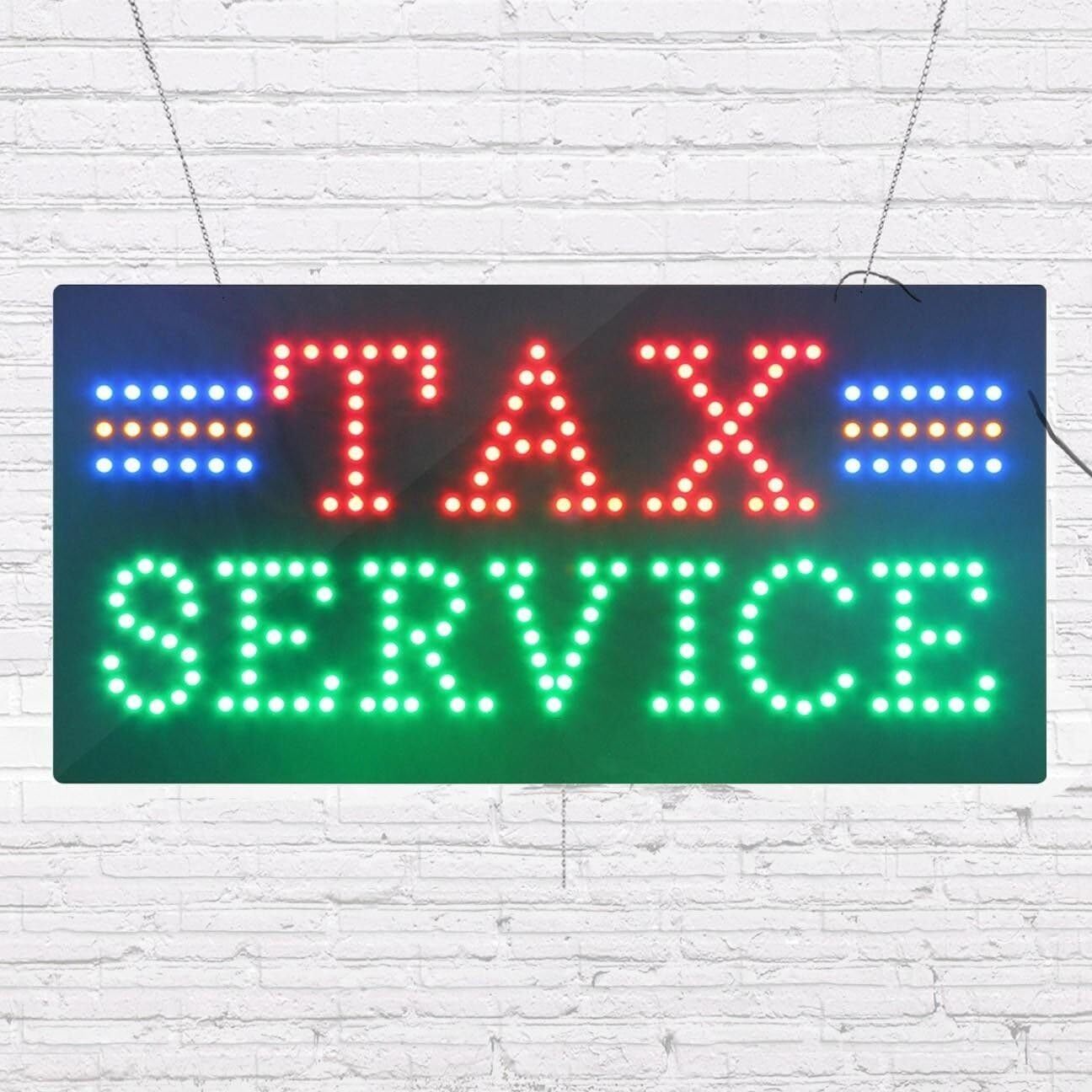 LED Tax Service Sign for Business Displays | Light Up Sign | 12″H x 24″W x 2″D