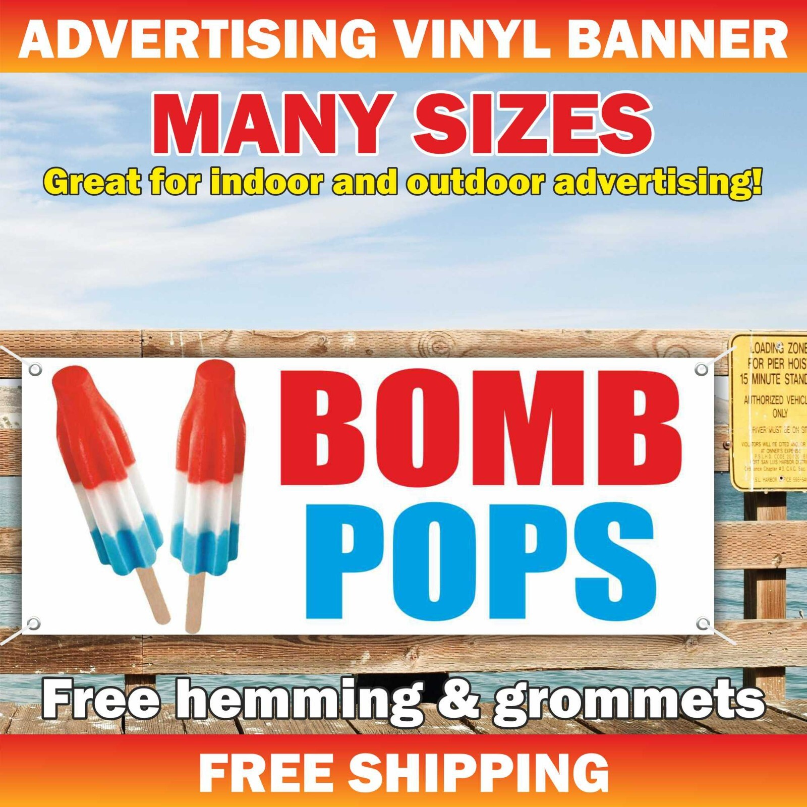 BOMB POPS Advertising Banner Vinyl Mesh Sign ice cream candy sweets tasty food