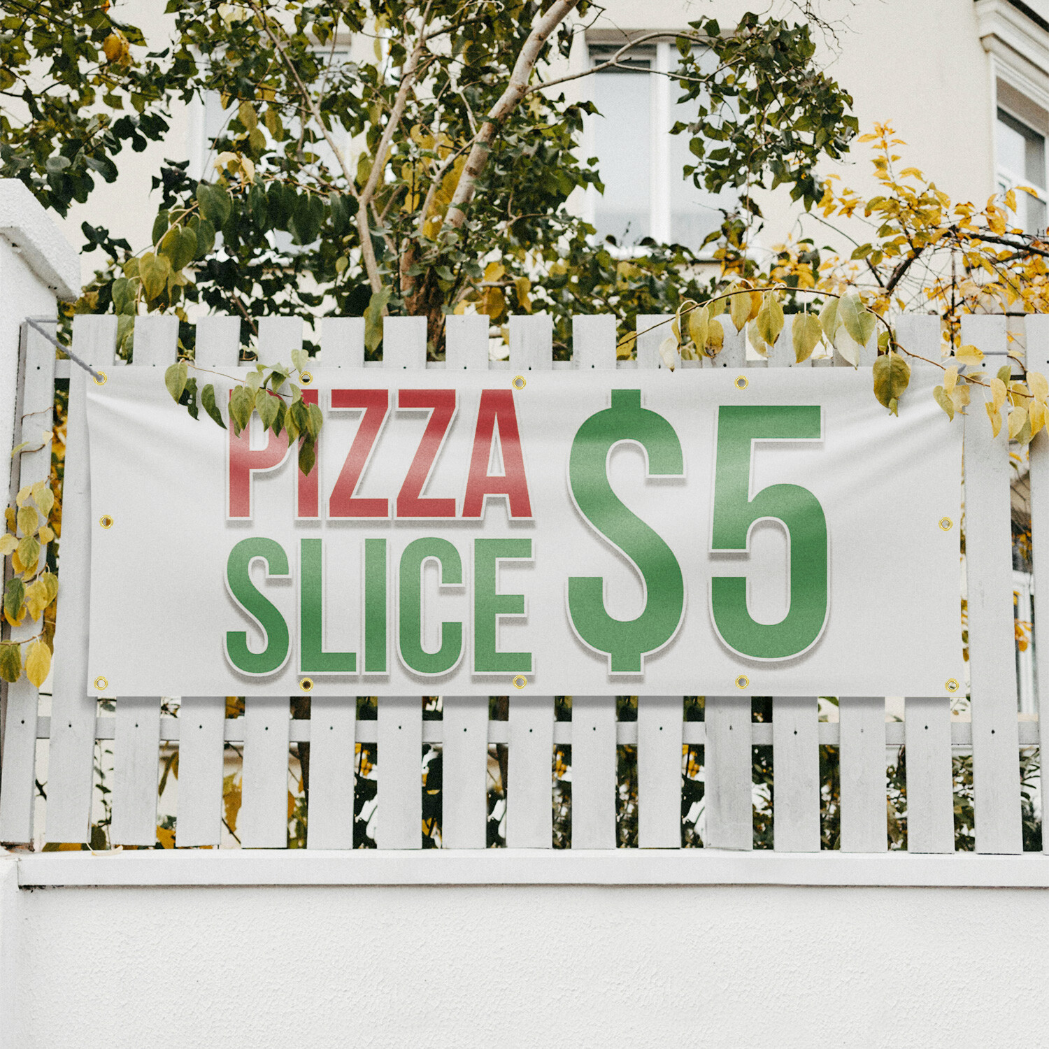 Pizza Slice $5 Vinyl Banner Sign with Metal Grommets Heavy-Duty Single-Sided