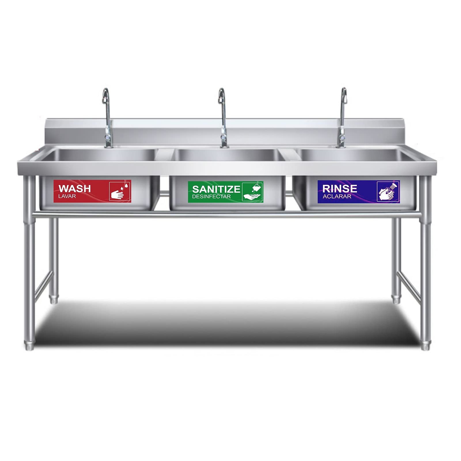 4 Pack Wash Rinse Sanitize Sink Labels Waterproof Restaurant Sticker Set
