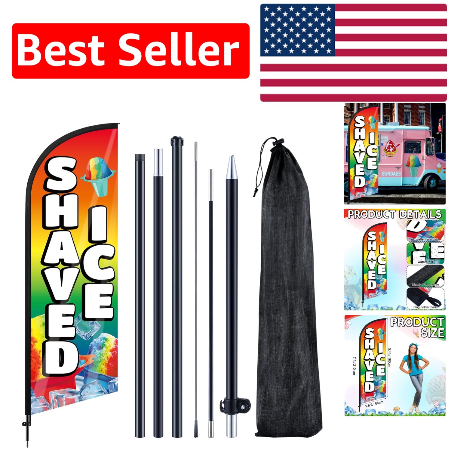 Shaved Ice Feather Flag 7 ft with Pole – Perfect for Outdoor Business Promotions