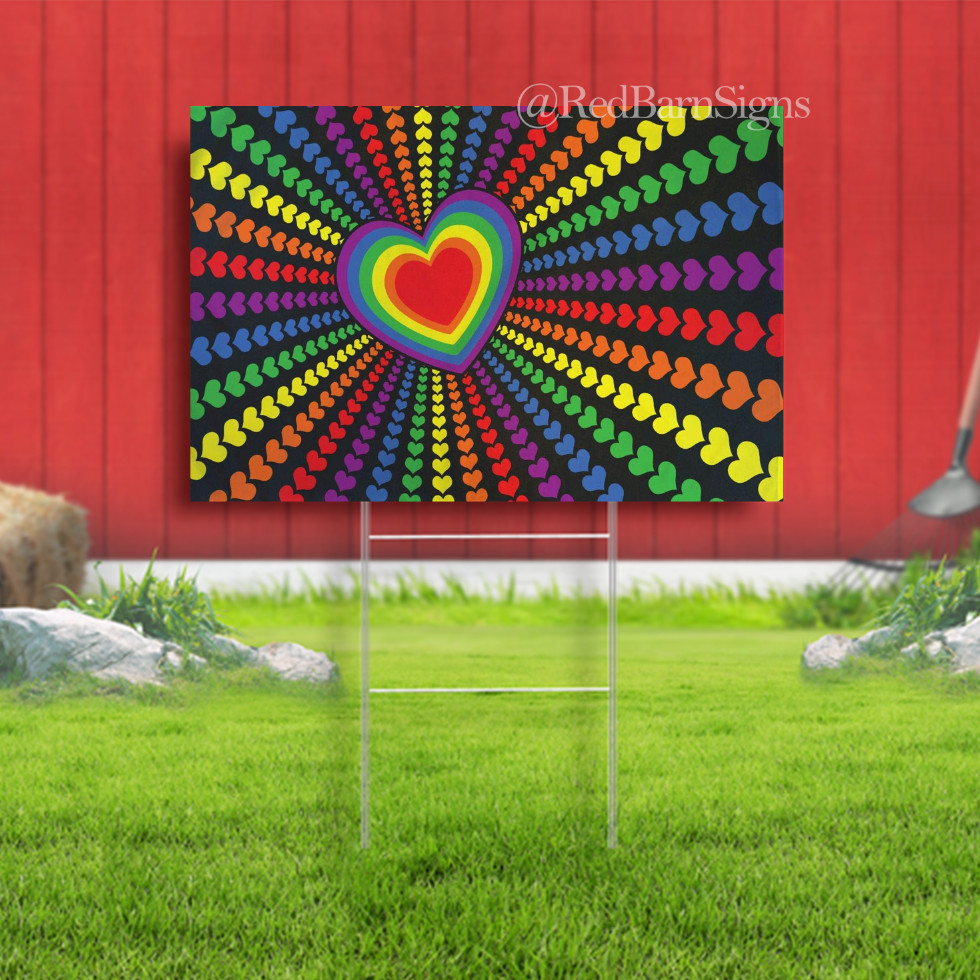 Rainbow Love Heart Yard Sign Gay Pride Festival Event Sign LGBT