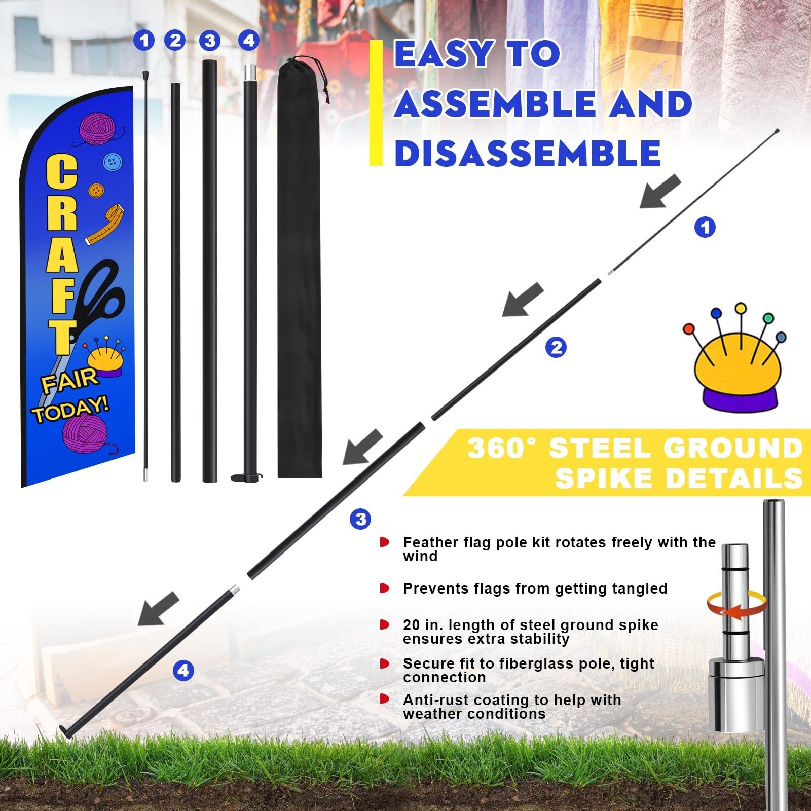 15ft Feather Flag Sign – Double Sided Advertising Banner for Craft Fairs, Far…