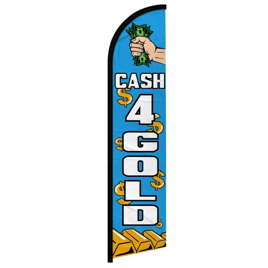 Cash 4 Gold Windless Full Sleeve Feather Advertising Pawn Shop Banner Flag