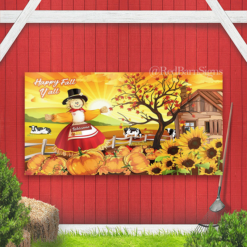 Happy Fall Y’all Party Decoration Backdrop Welcome Fall Scarecrow Harvest Decor