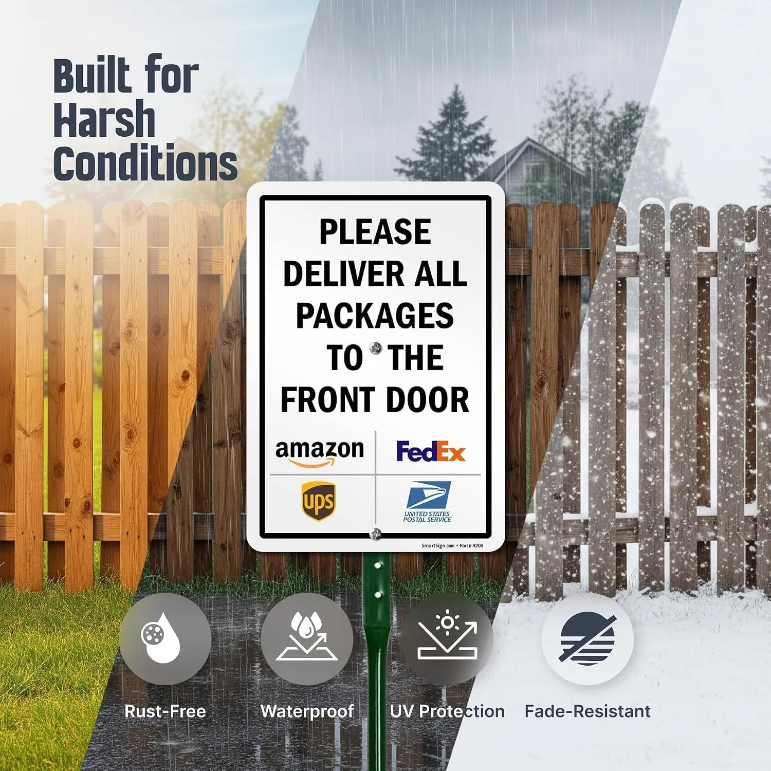 10 x 7 Inch Please Deliver Packages Front Door Yard Sign With Metal Stake Kit