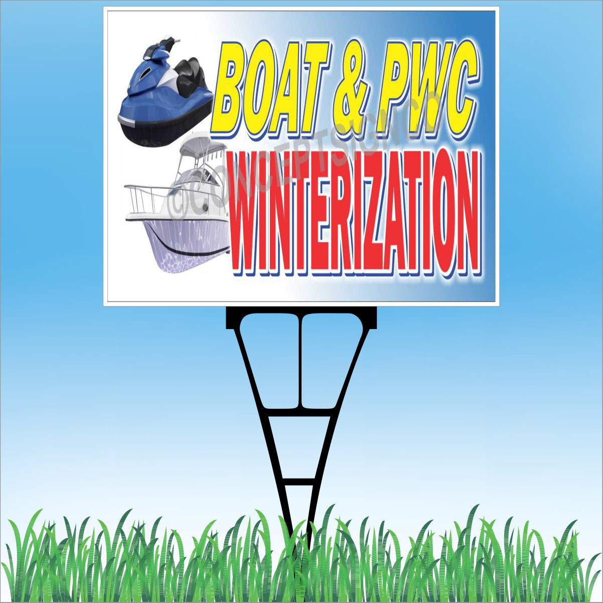 18″x24″ BOAT & PWC WINTERIZATION Outdoor Yard Sign & Stake Sidewalk Lawn Repairs