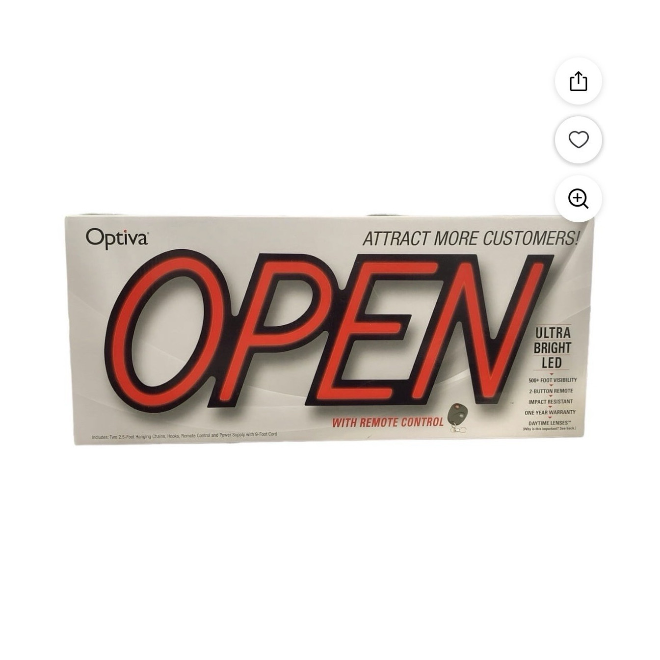 Optiva Ultra Bright LED Open Sign Remote Control Impact Resistant S-SGN-06005-00