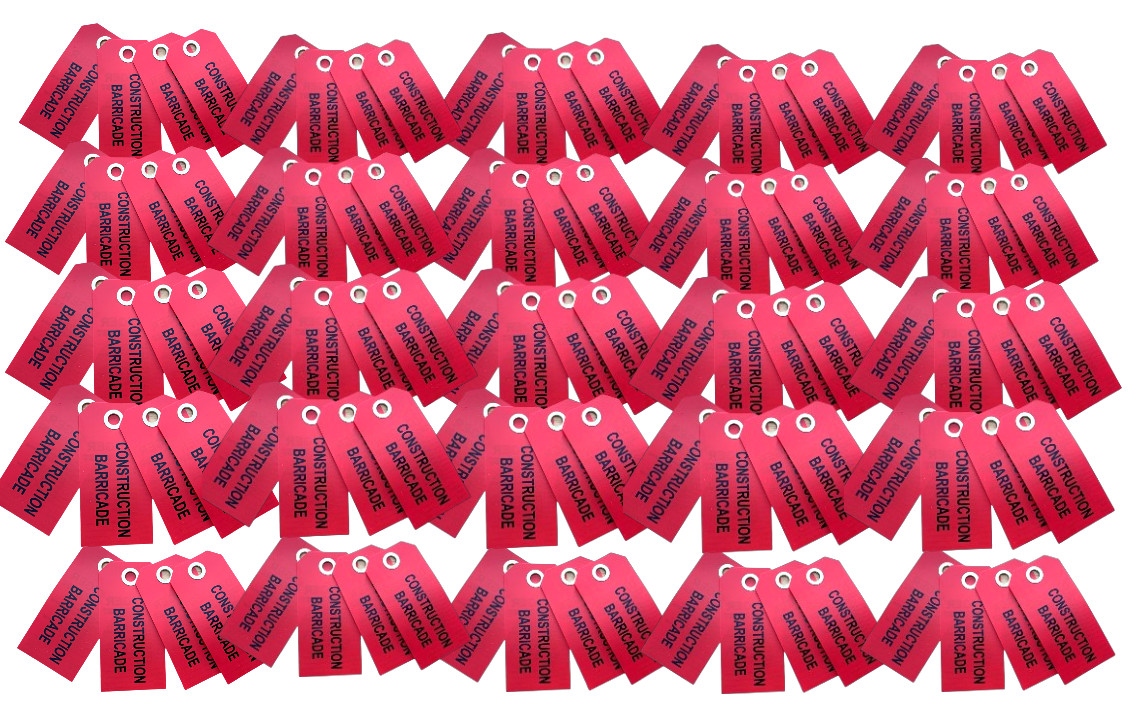 100 Red DANGER Construction Barricade Warning Signs Hang Tags – 3″ x 6″ each