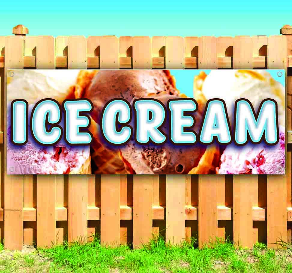 ICE CREAM Advertising Vinyl Banner Flag Sign Many Sizes CARNIVAL FAIR FOOD