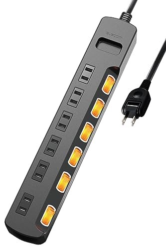ELECOM Power Strip 6 Outlets 3m Lightning Guard Individual Switches Dust Shutter