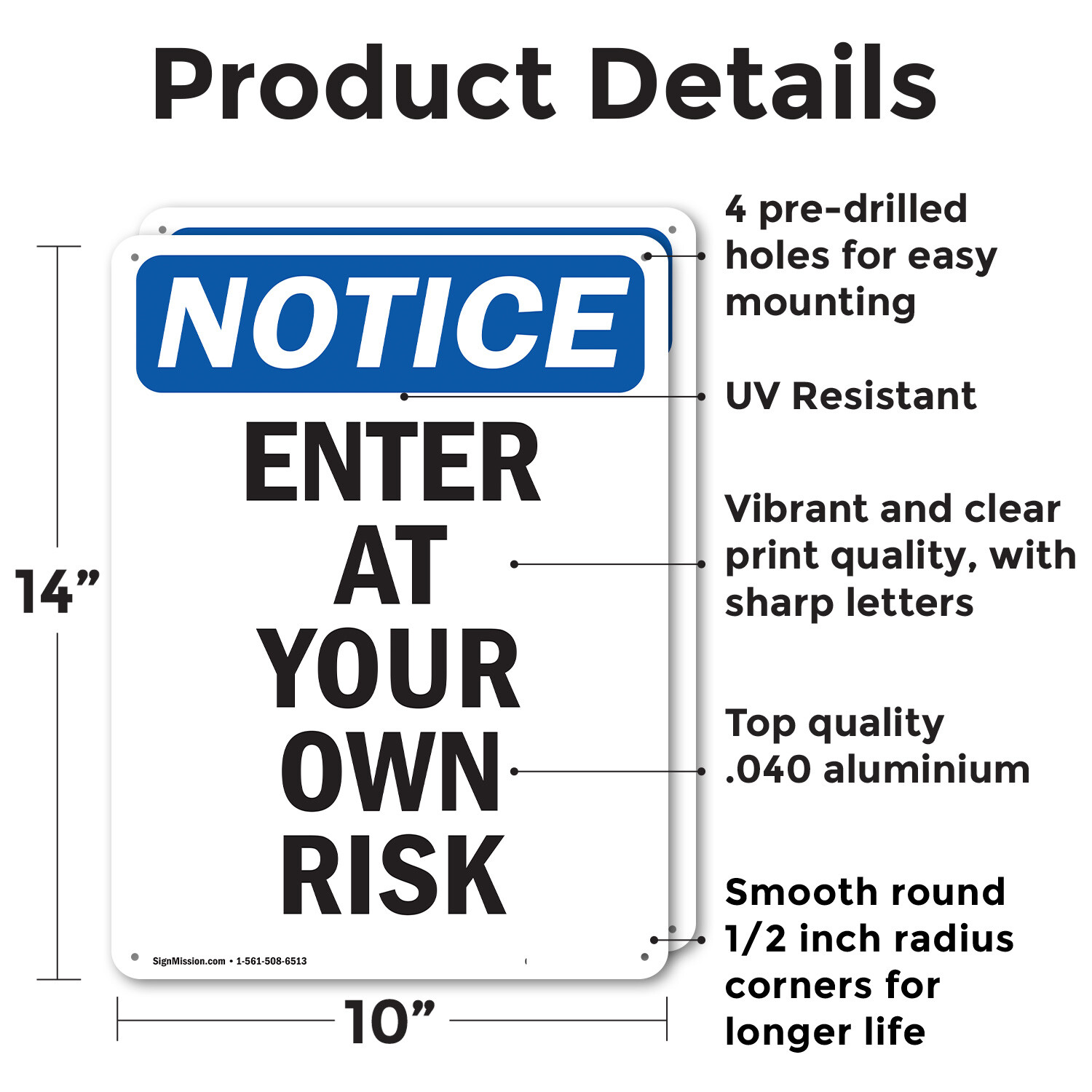 (2 Pack) Enter At Your Own Risk OSHA Notice Sign Decal Metal Plastic