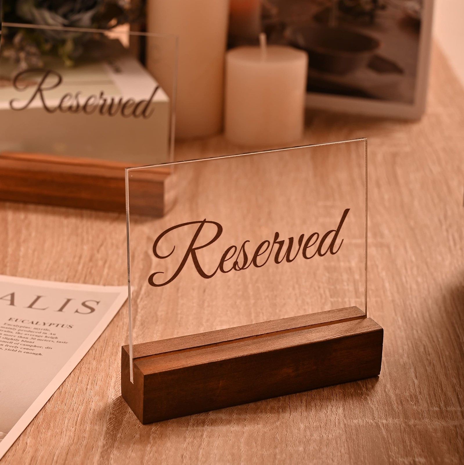 Sparkle Race Wedding Signs Reserved Signs for Tables, 6-Pack Acrylic Table Signs