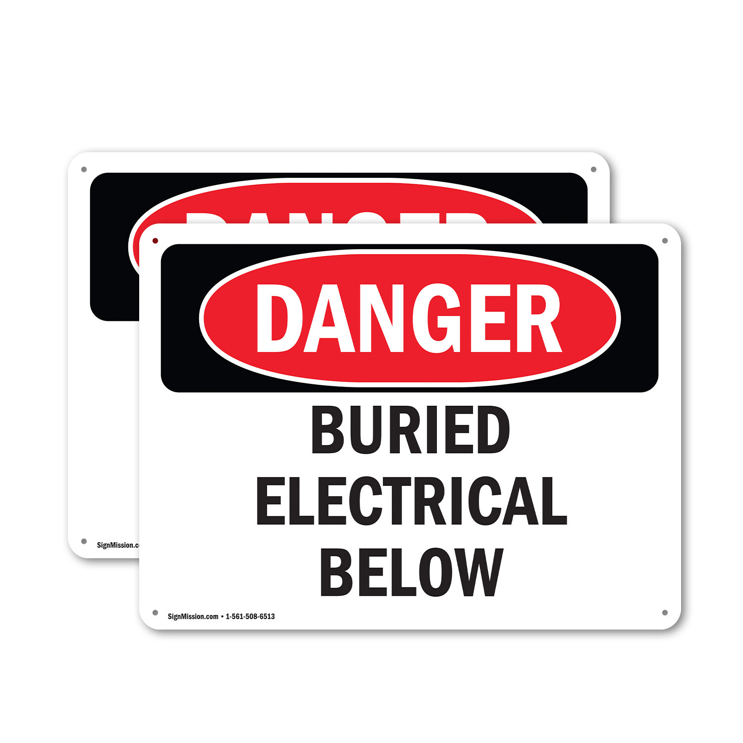 (2 Pack) Buried Electrical Below OSHA Danger Sign Decal Metal Plastic
